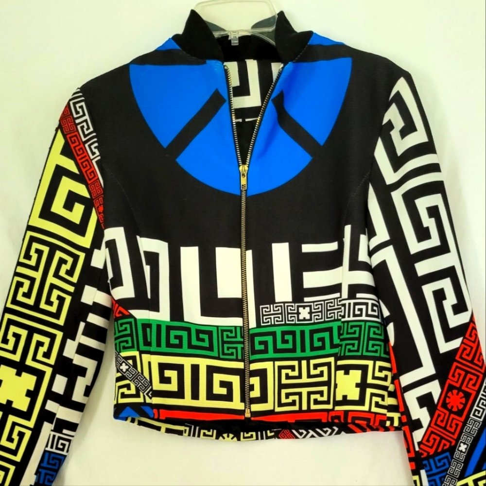 SHEIN Abstract Print Design Crop Jacket; Size Large.